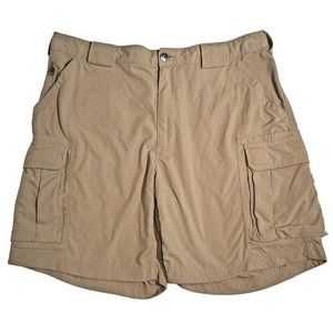 Duluth Trading Cargo Tan Hiking Fishing Shorts All Nylon 11 Pockets Mens Size XL